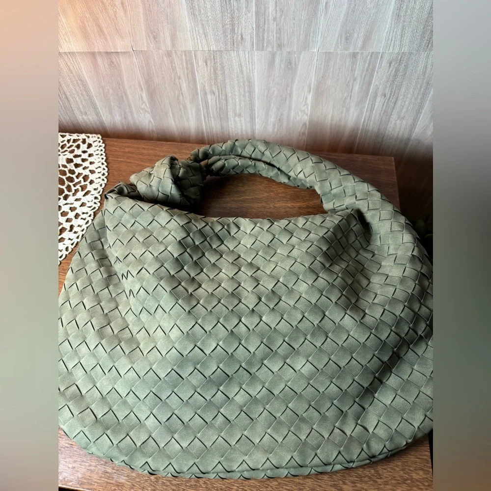 Urban Expressions Suede Woven Hobo Shoulder Bag in Olive